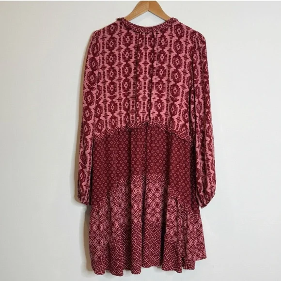 Anthropologie Dress Long Sleeve Tiered Skirt V-Neck Mini Knee Length Loose Fit L - Picture 4 of 15